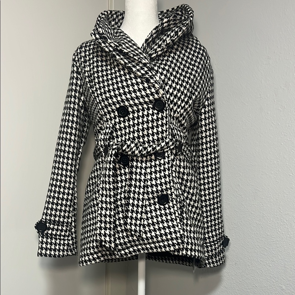 Jou Jou Black and White Houndstooth Pea Coat